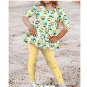 NWT Little Snuggles Rainy Day Duckies 2-piece Bamboo Peplum Top/Leggings - 12/18